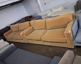 Modern Mustard Yellow Velvet Three-Seater Sofa