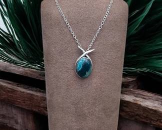88 Green Botswana Agate Pendant Necklace