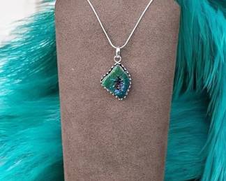 66 Titanium Geode Slice Druzy Pendant Necklace