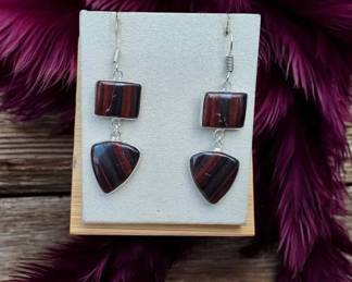 87 Red Jasper Long Geometric Earrings