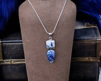 63 Long Double Stone Sodalite Pendant Necklace