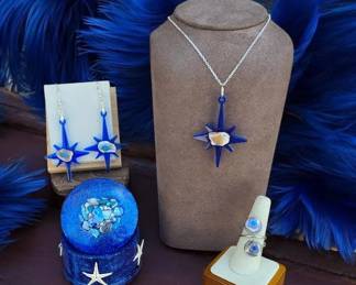108 Starburst Necklace, Ring Earring Set With Trinket Box