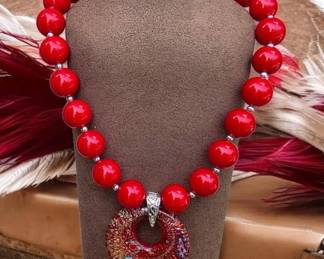 005 42 Murano Glass Pendant Bubblegum Necklace