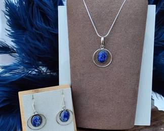 27 Lapis Lazuli Pendant Necklace Matching Earrings