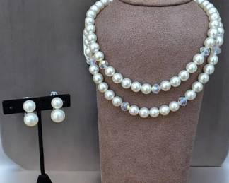 38 Vintage Double Stranded Japan Pearl Necklace Earring Set