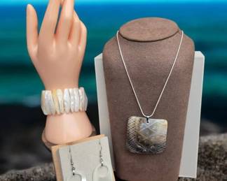 45 Abalone Shell Necklace, Bracelet Earring Set