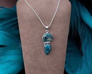 65 Long Blue Double Stone Blue Apatite Pendant Necklace