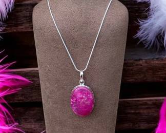 59 Pink Botswana Druzy Slice Pendant Necklace