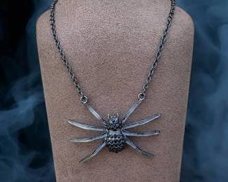 37 Gothic Gunmetal Spider Statement Necklace