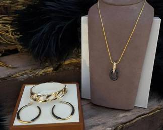 102 Black Gold Modern Pendant Necklace, Earrings Bracelet Set