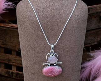 23 Rose Quartz Colbalt Calcite Pendant Necklace