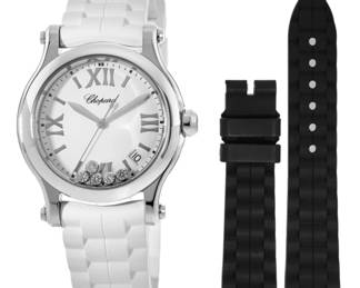 Chopard happy sport white diamond dual strap watch complete with box booklet and extra strap