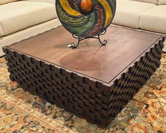 Carved wood square coffee table