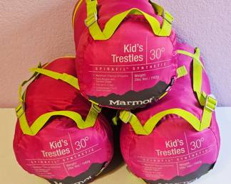 Kids trestles Marmot spiral synthetic 30° sleeping bags we have three of these sold separately