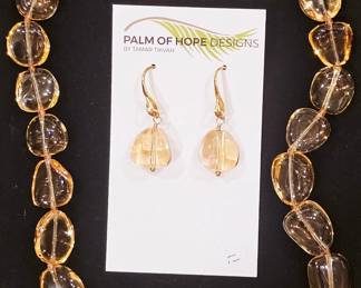 Sold as a set with earrings and necklace made from hand selected natural citrine quartz nuggets palm of Hope designs
