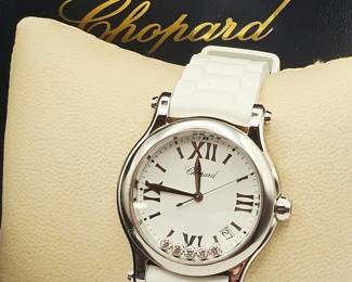 Chopard happy sport white diamond dual strap watch complete with box booklet and extra strap