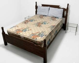 Vintage Full Size Mattress Frame w 2 Glass Accent Tables