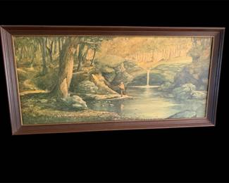 Large Framed Print Of Boy Dog Fishing