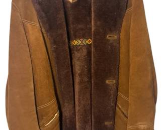 Vintage Pioneer Wear Faux Fur Lined Suede Western Coat Size 44L