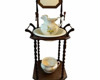 Wooden Wash Stand, Porcelain Wash Pitcher Chamber Pot
