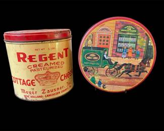 2 Vtg Tins Regent Brand Cottage Cheese Main Street USA