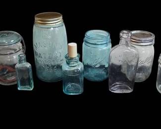 Mason, Ball, Kerr Jars Aqua And Clear Bottles