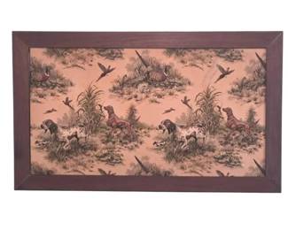 Vintage 3D Trapunto Fabric Wall Art Framed Hunting Dogs Pheasant Cabin Decor
