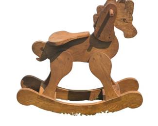 Vintage AmishStyle Handmade Solid Oak Wooden Toddler Rocking Horse