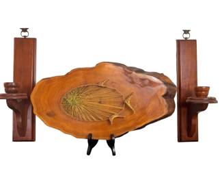 Handmade Wooden Wall Art And Set Of Wood Sconces