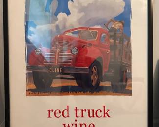VintageStyle Red Truck Wine Green Truck Wine Framed Posters