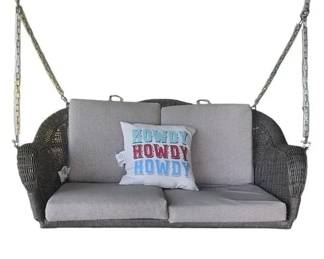 Person Outdoor Resin Wicker Hanging Porch Swing Loveseat with Cushions
