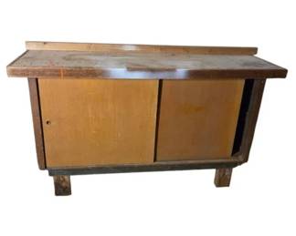 Vintage Heavyduty Wooden Workbench with Cabinet