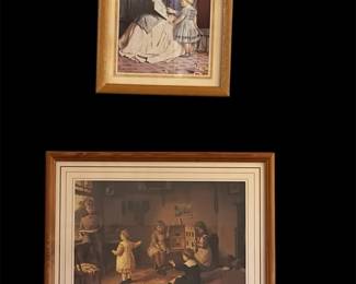 2 Vtg Framed Prints Featuring Children