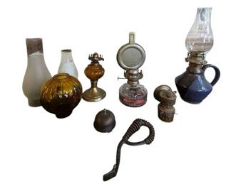 Vintage And Antique Oil Lamps, Miners Lamp, Brass Bell And More