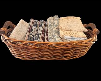 Vintage Basket Of Doilies, Placemats, Curtains Mystery Lot