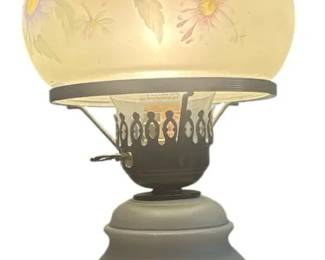 Vintage Gone With The Wind Style Electric Hurricane Lamp HandPainted Floral Motif