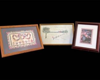 3 Framed Matted Pieces Of Art