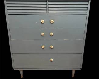 MCM Louvered Top Drawer Design, Blue Dresser With Tapered Legs