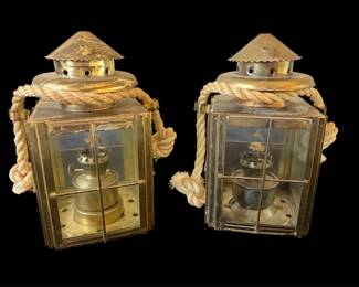 2 Vtg Oil Lamp BrassColored Maritime Lamps