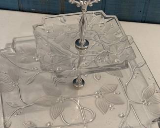 FIFTH AVENUE VISCOUNT CRYSTAL 2 TIER SERVING TRAY