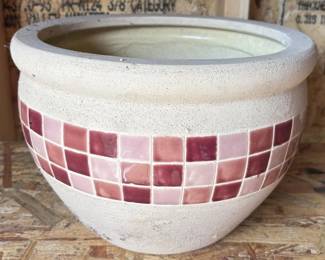 CERAMIC FLOWER POT W GLAZED MOSAIC ACCENT