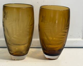 VINTAGE HANDBLOWN AMBER GLASS TUMBLERS