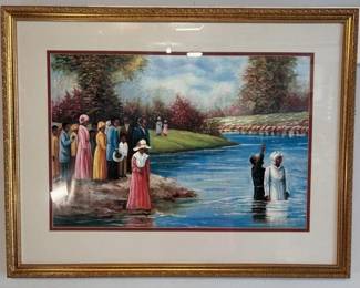 AFRICAN AMERICAN BLACK FAMILY BAPTISM CEREMONY FRAMED ART