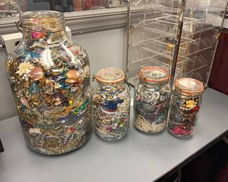 Jewelry jars full of Jewelry