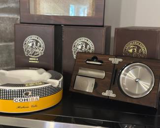 Cohiba Havana Cuba ceramic cigar ashtray * Wooden cigar accessory set