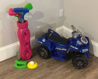 Kids plastic golf set, ride on electric police car