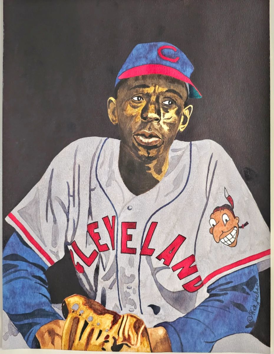 Original watercolor painting of HOFamer Satchel Paige by listed artist Rick Jackson.