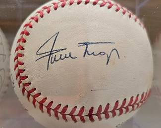 Multi-Autographed baseball by HOFamers Mickey Mantle, Duke Snider & Willie Mays..