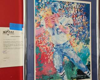 Limited edition framed lithograph signed by HOF Roger Staubach & artist Leroy Neiman.
