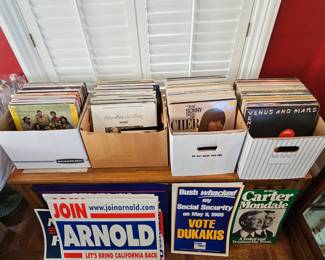 Large record album collection.